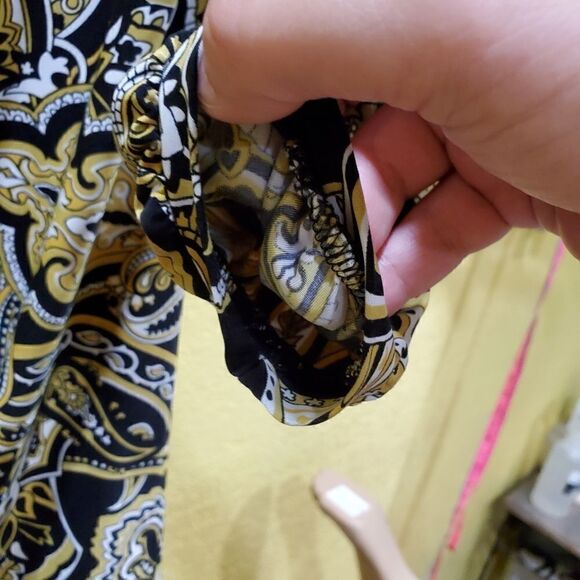 INC blouse womens size small black gold dark square neck retro vegas vibes top - Picture 3 of 6